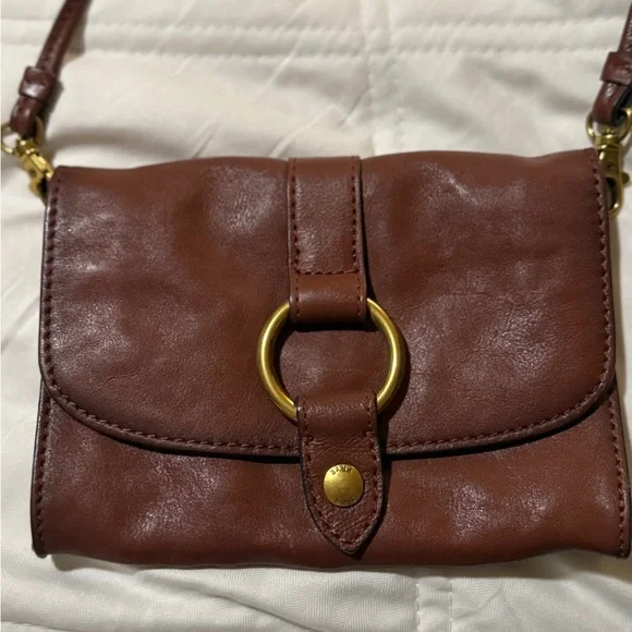 Frye Brown Leather Crossbody Bag with Gold Ring - Picture 1 of 12